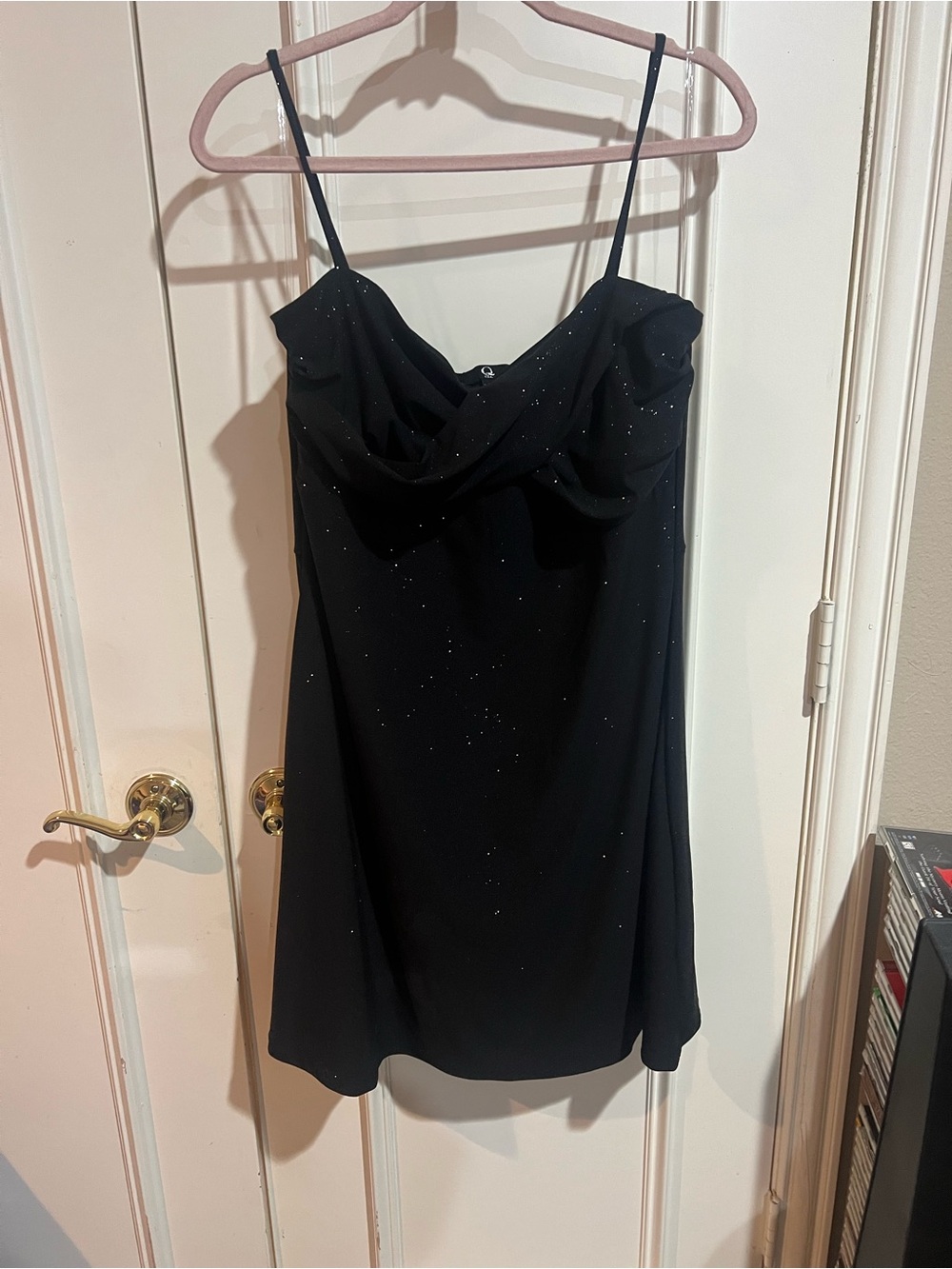 Black Spaghetti Strap Slip Dress with Subtle Sparkle